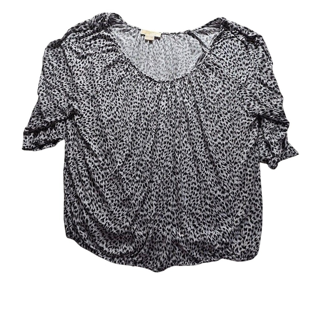 Michael Michael Kors Blouse Womens 3X White Scoop Neck 3/4 Animal Print Top